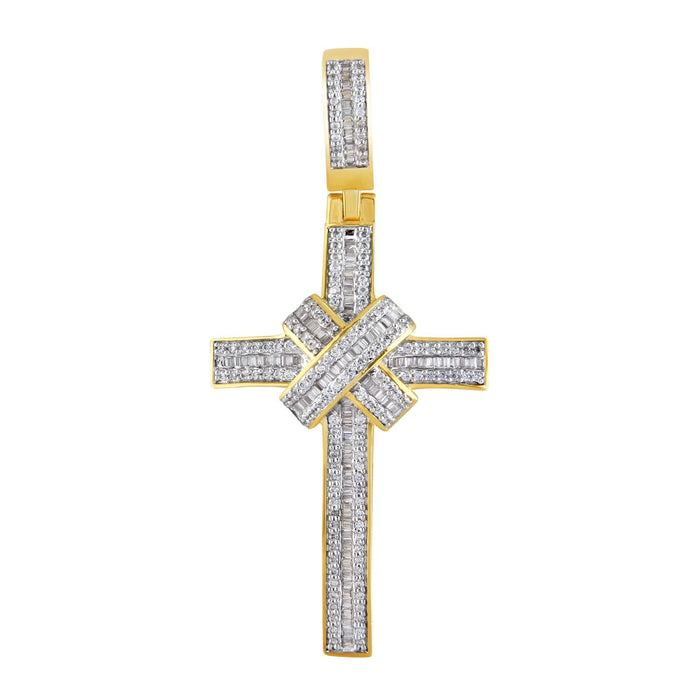 MEN'S CROSS 1 CT ROUND DIAMOND 10K YELLOW GOLD