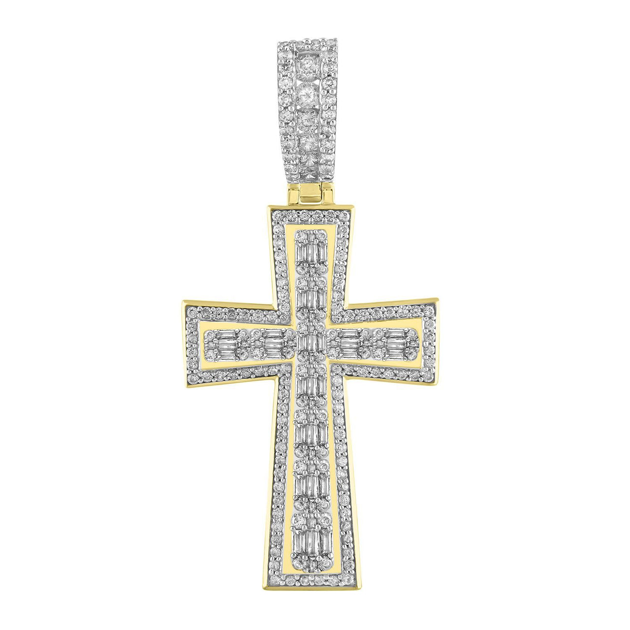 MEN'S CROSS 2 CT ROUND DIAMOND 10K YELLOW GOLD