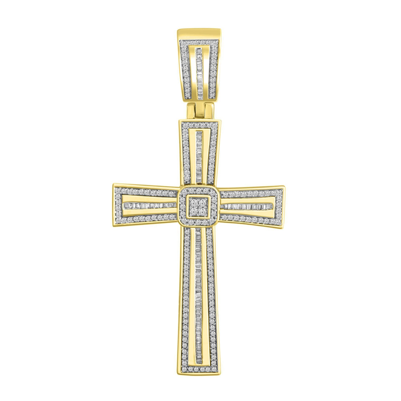 MEN'S CROSS 1 CT ROUND/BAGUETTE DIAMOND 10K YELLOW GOLD