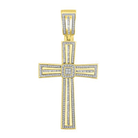 Thumbnail for MEN'S CROSS 1 CT ROUND/BAGUETTE DIAMOND 10K YELLOW GOLD