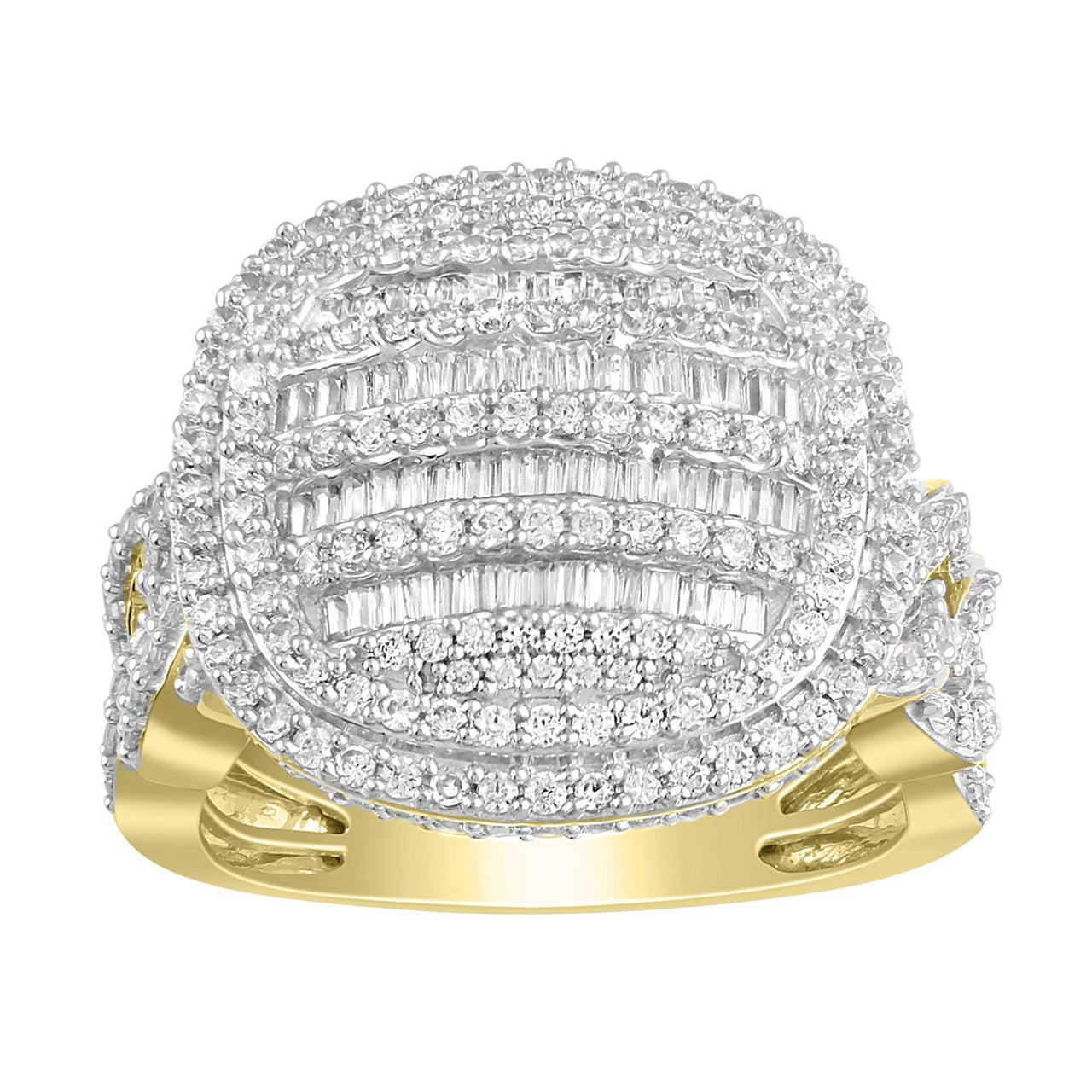 MEN'S RING 2 CT ROUND/BAGUETTE DIAMOND 10K YELLOW GOLD