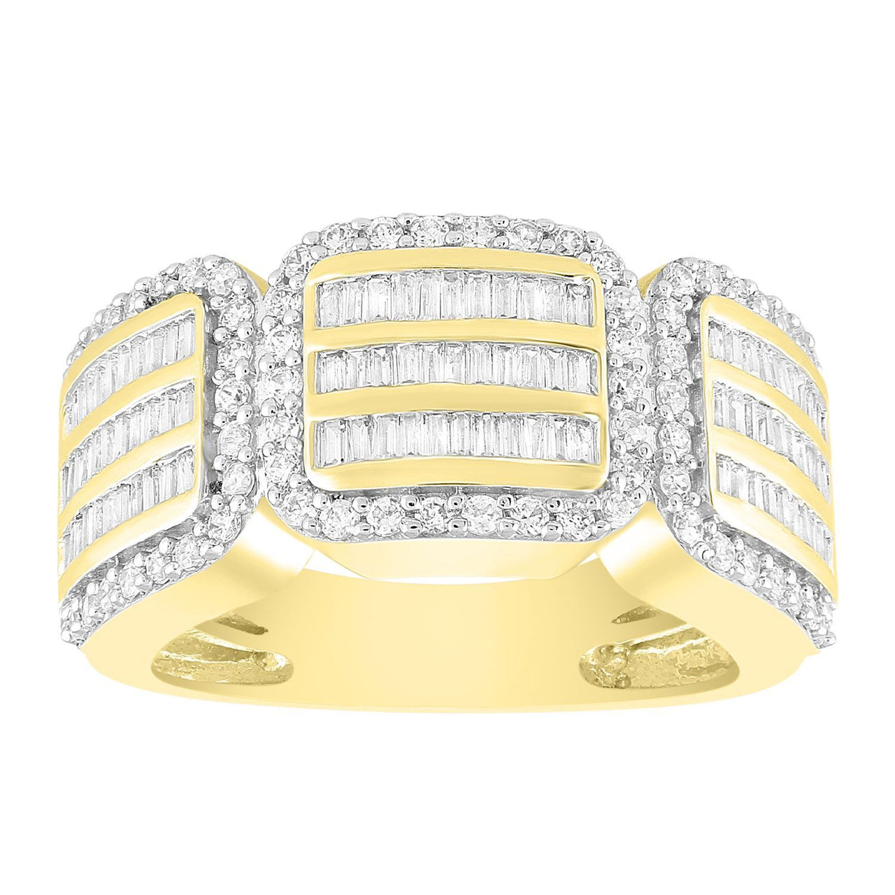 MEN'S RING 1 1/2 CT ROUND/BAGUETTE DIAMOND 10K YELLOW GOLD