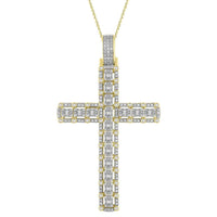 Thumbnail for MEN'S CROSS 3 CT ROUND/BAGUETTE DIAMOND 10K YELLOW GOLD