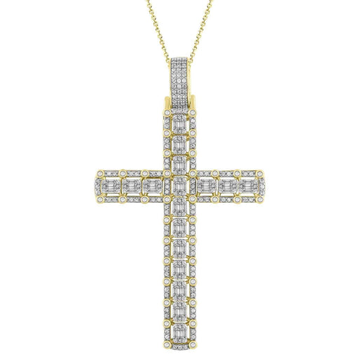 MEN'S CROSS 3 CT ROUND/BAGUETTE DIAMOND 10K YELLOW GOLD