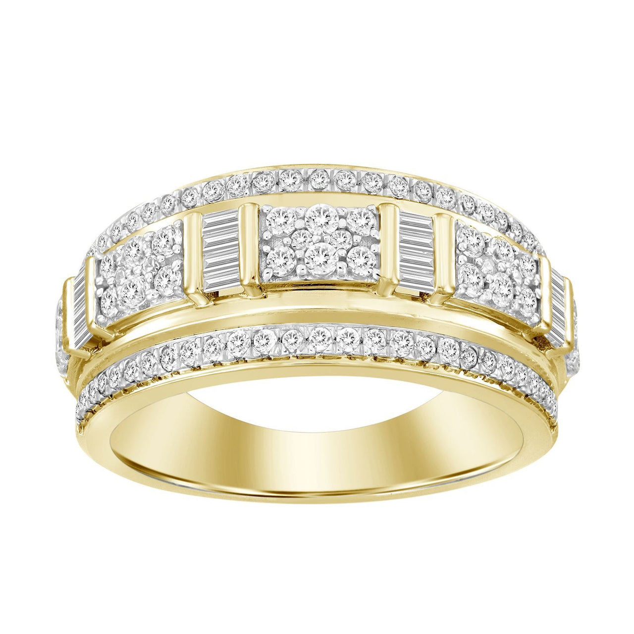 MEN'S RING 1 CT ROUND/BAGUETTE DIAMOND 10K YELLOW GOLD