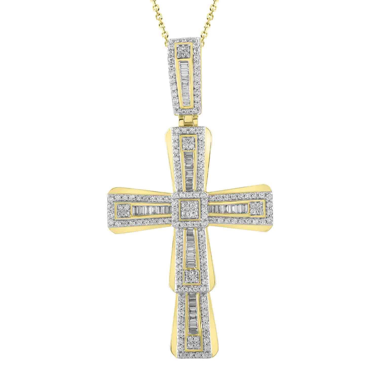 MEN'S CROSS 2 CT ROUND DIAMOND 10K YELLOW GOLD