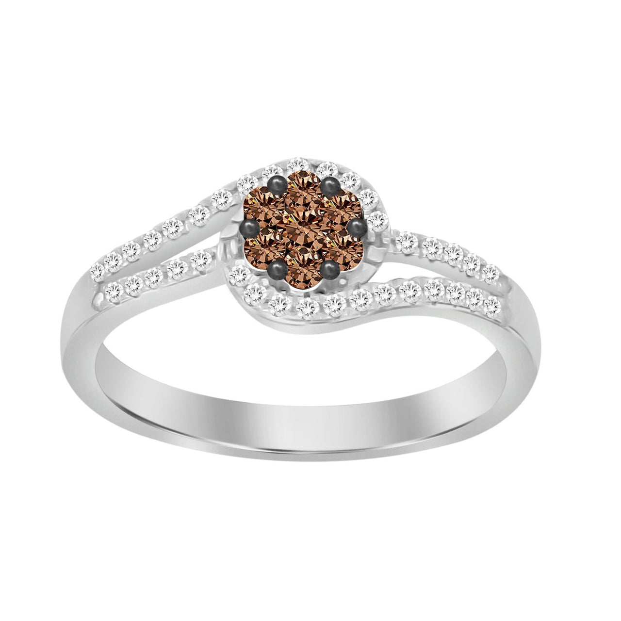 LADIES RING 1/4 CT ROUND/CHOCOLATE DIAMOND 10K WHITE GOLD