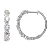 Thumbnail for LADIES HOOPS EARRING 1/4 CT ROUND/BAGUETTE DIAMOND 10K WHITE GOLD