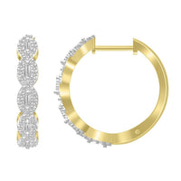 Thumbnail for LADIES HOOPS EARRING 1/4 CT ROUND/BAGUETTE DIAMOND 10K YELLOW GOLD