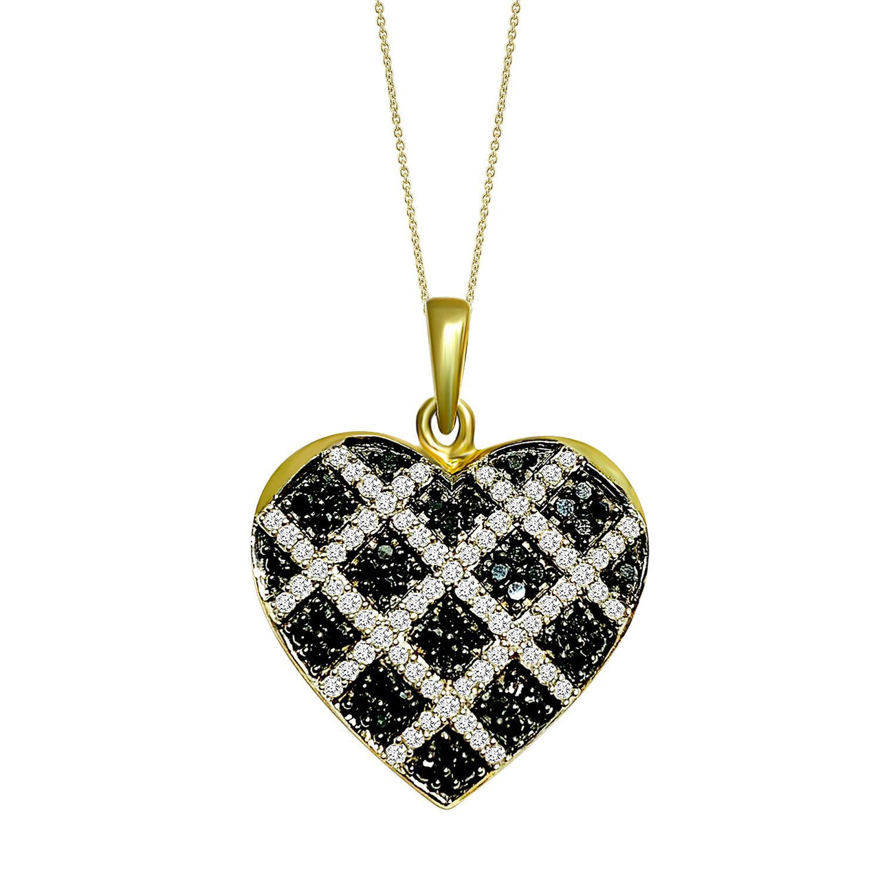 LADIES PENDANT 3/4 CT WHITE/BLACK ROUND DIAMOND 10K YELLOW GOLD