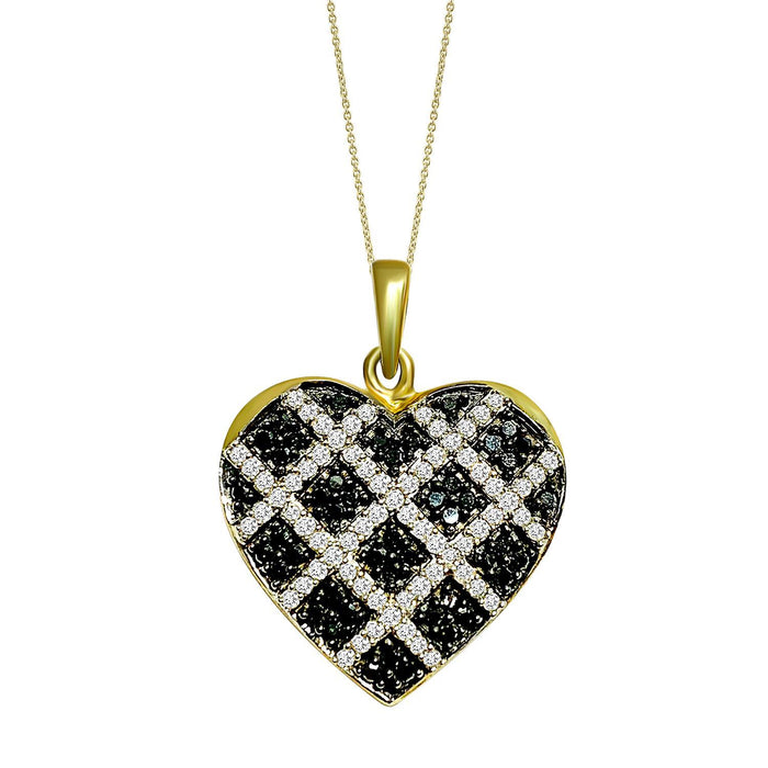 LADIES PENDANT 3/4 CT WHITE/BLACK ROUND DIAMOND 10K YELLOW GOLD