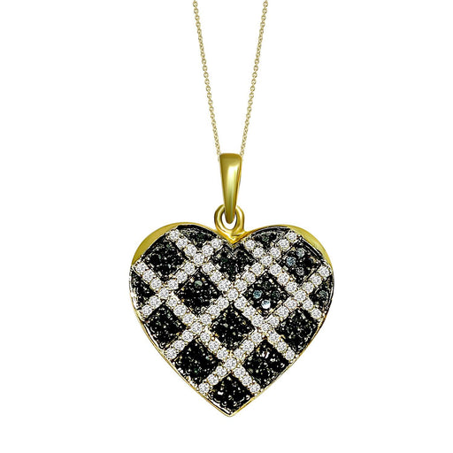 LADIES PENDANT 3/4 CT WHITE/BLACK ROUND DIAMOND 10K YELLOW GOLD