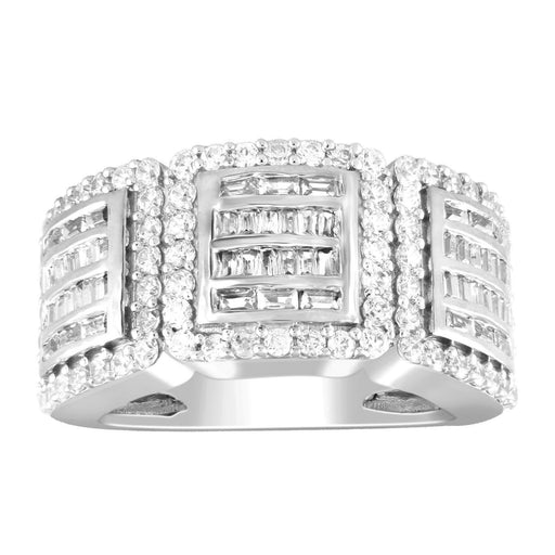 LADIES RING 2 CT ROUND/BAGUETTE DIAMOND 10K WHITE GOLD