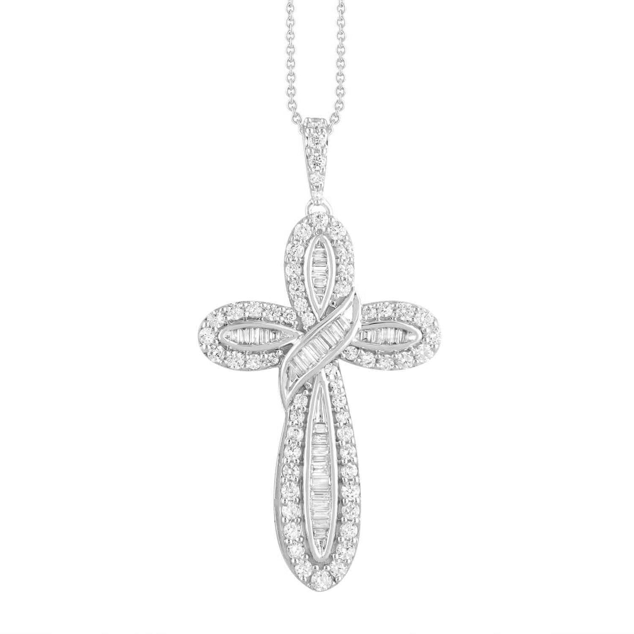 MEN'S CROSS 1 CT ROUND/BAGUETTE DIAMOND 10K WHITE GOLD