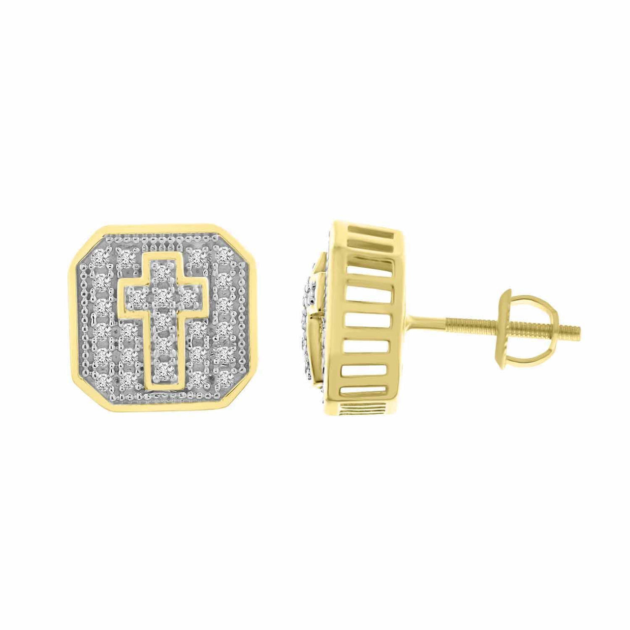 MEN'S EARRING 1/4 CT ROUND DIAMOND 10K YELLOW GOLD