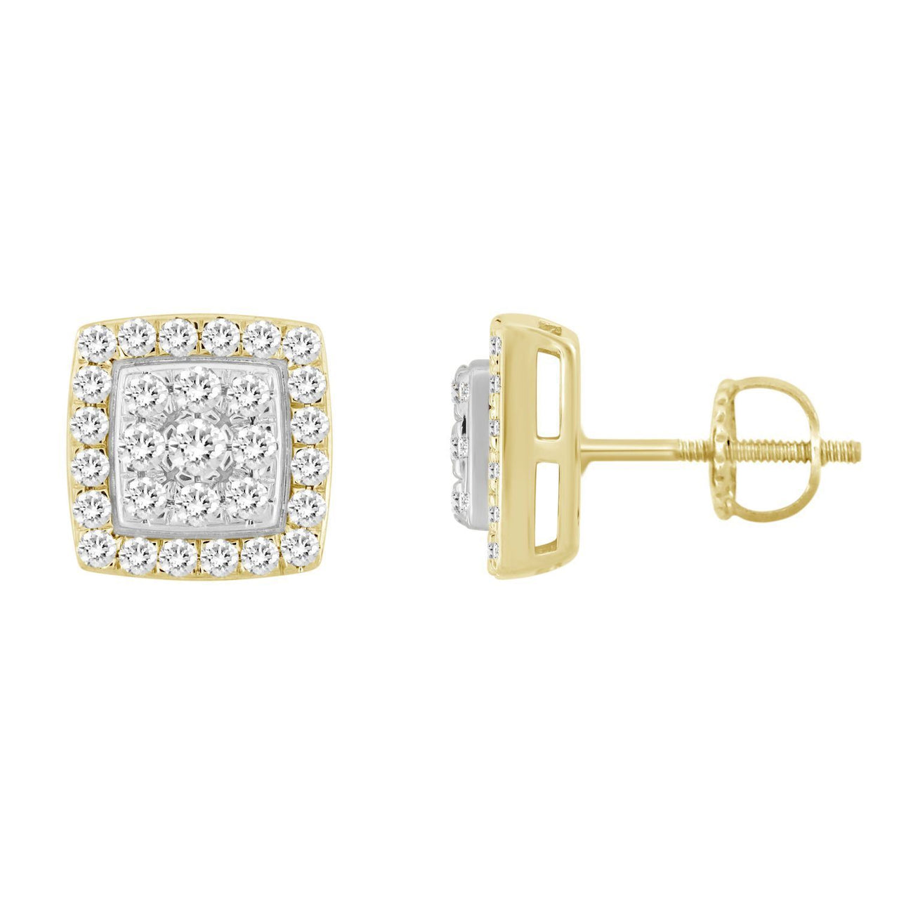 MEN'S EARRING 1 CT ROUND DIAMOND 10K YELLOW GOLD
