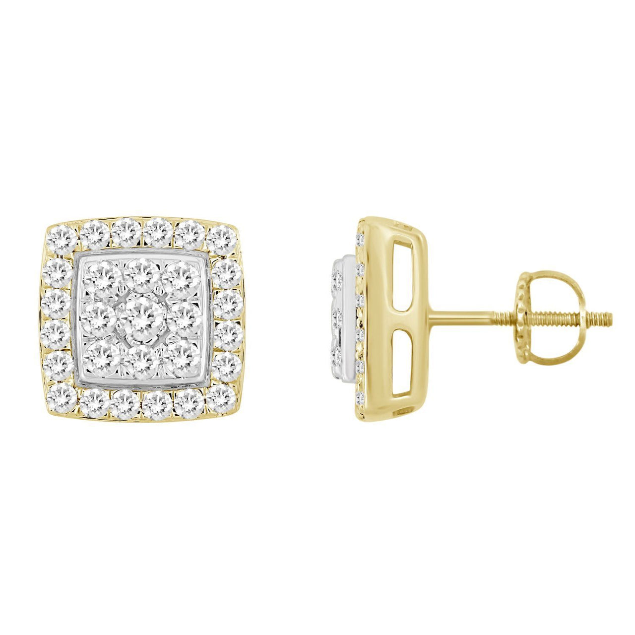 MEN'S EARRING 1 1/2 CT ROUND DIAMOND 10K YELLOW GOLD