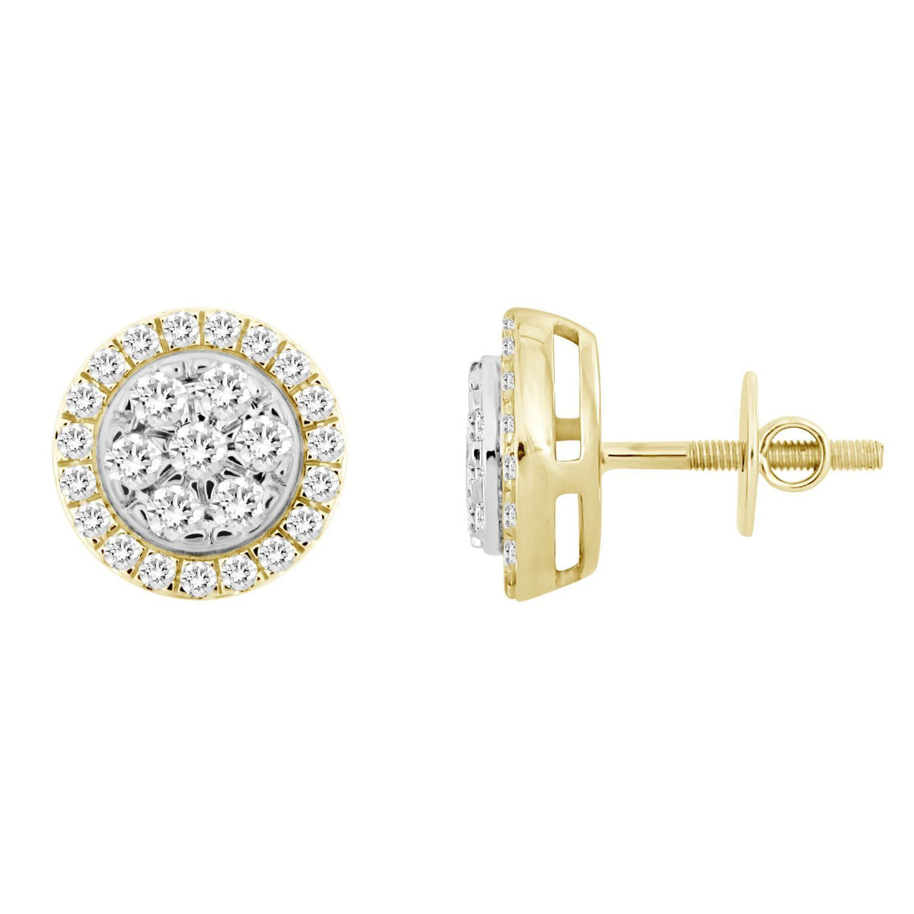 MEN'S EARRING 1 CT ROUND DIAMOND 10K YELLOW GOLD
