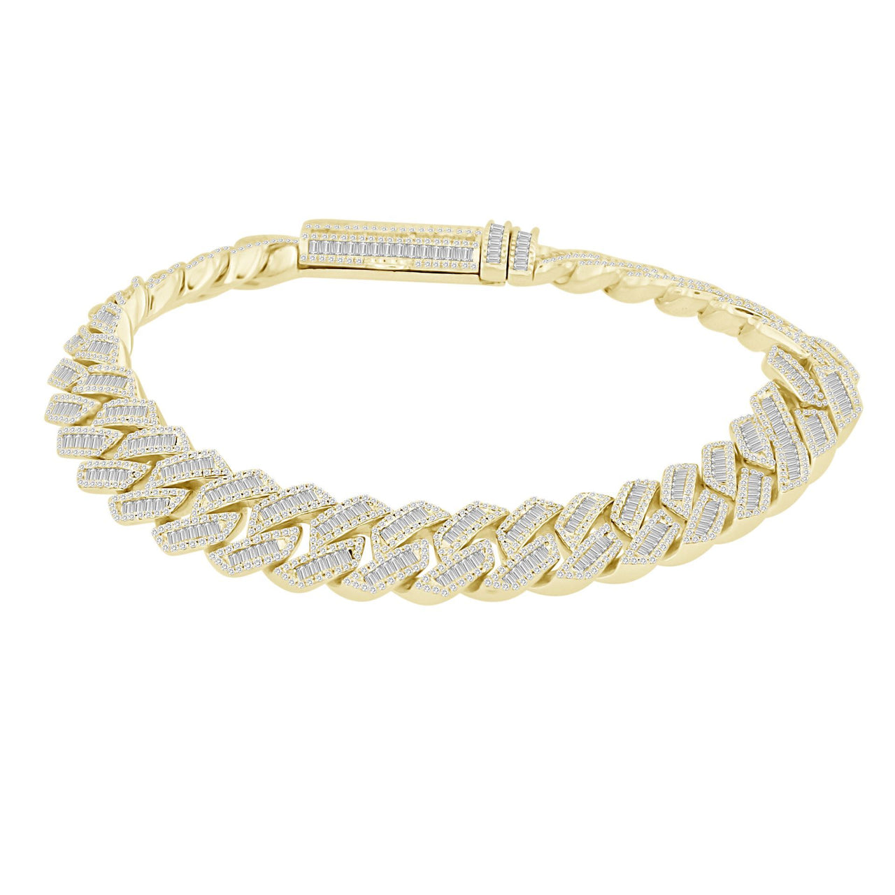 MEN'S BRACELET 7 1/3 CT ROUND/BAGUETTE DIAMOND 10K YELLOW GOLD