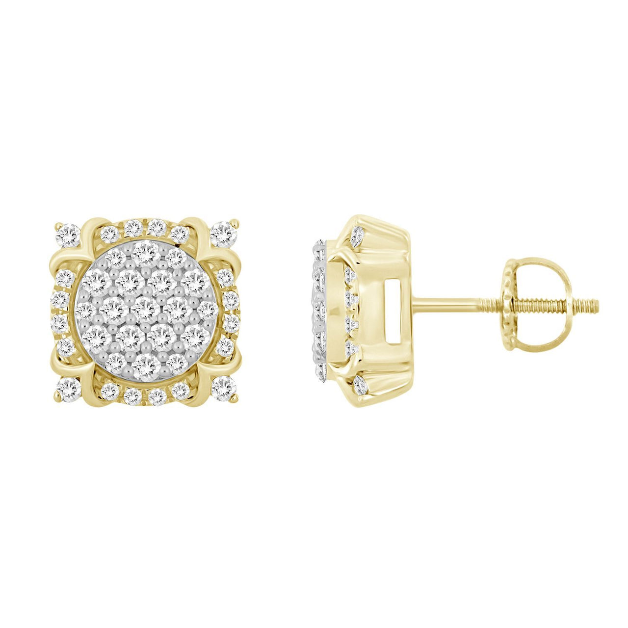 MEN'S EARRING 1 CT ROUND DIAMOND 10K YELLOW GOLD
