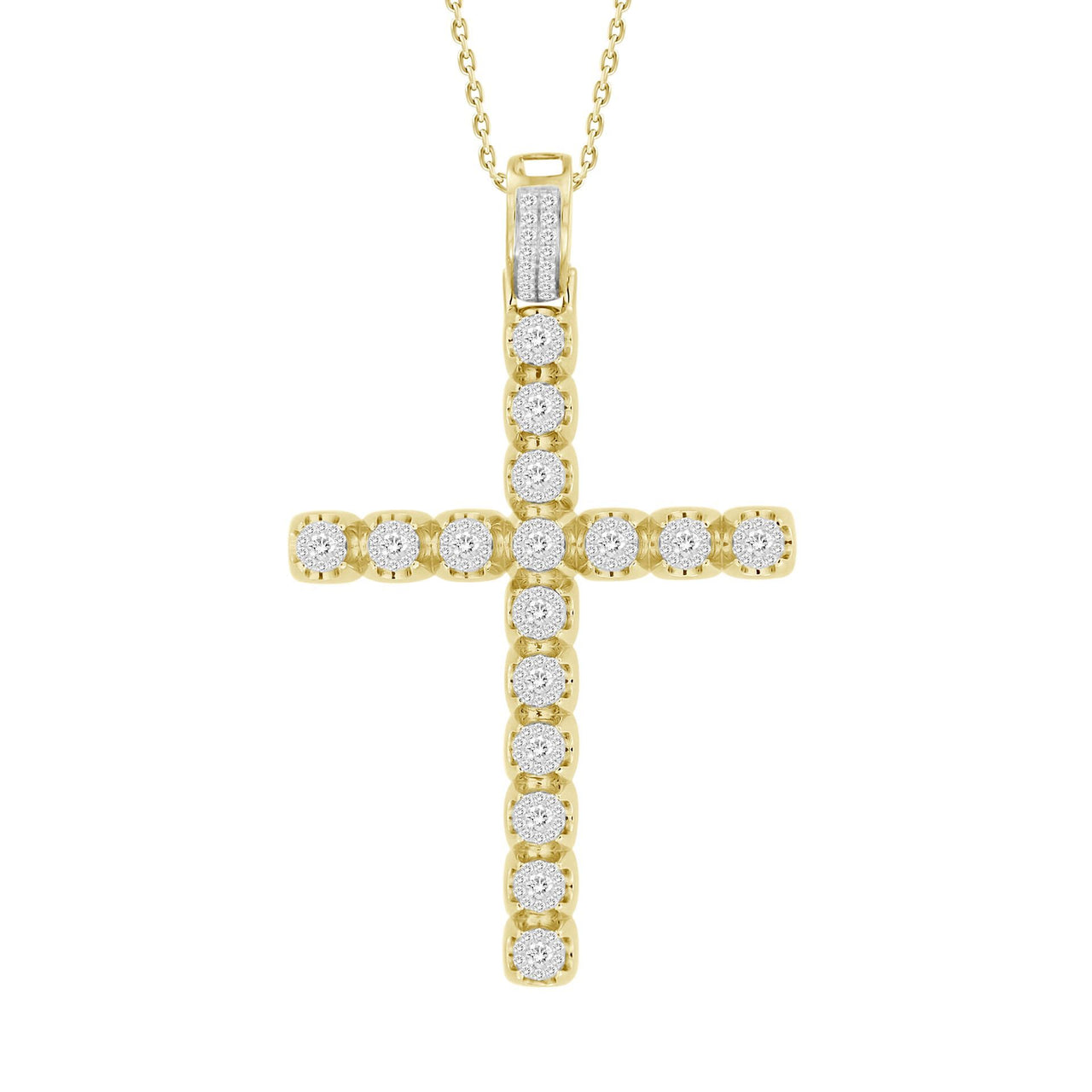 MEN'S CROSS 2 5/8 CT ROUND DIAMOND 10K YELLOW GOLD