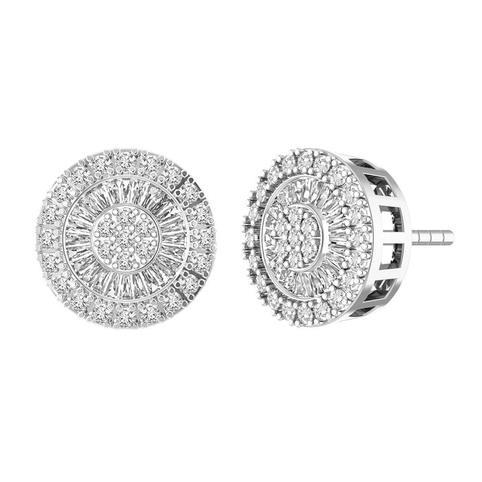 MEN'S EARRING 1/2 CT ROUND/BAGUETTE DIAMOND 10K WHITE GOLD