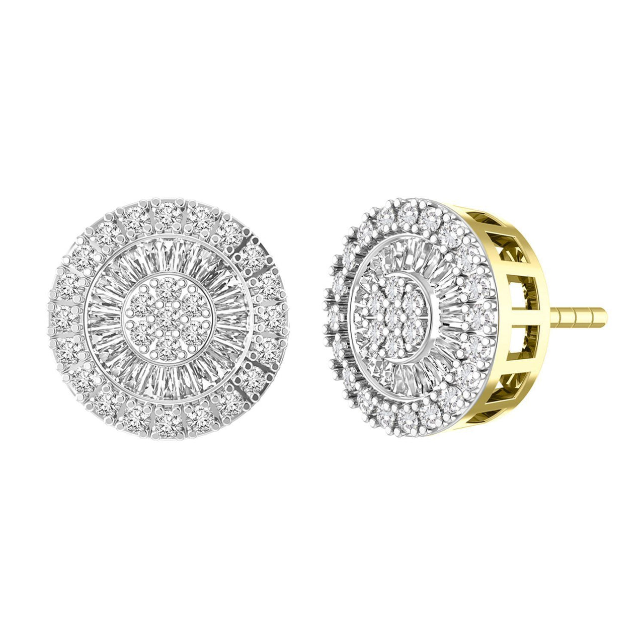 MEN'S EARRING 1/2 CT ROUND/BAGUETTE DIAMOND 10K YELLOW GOLD
