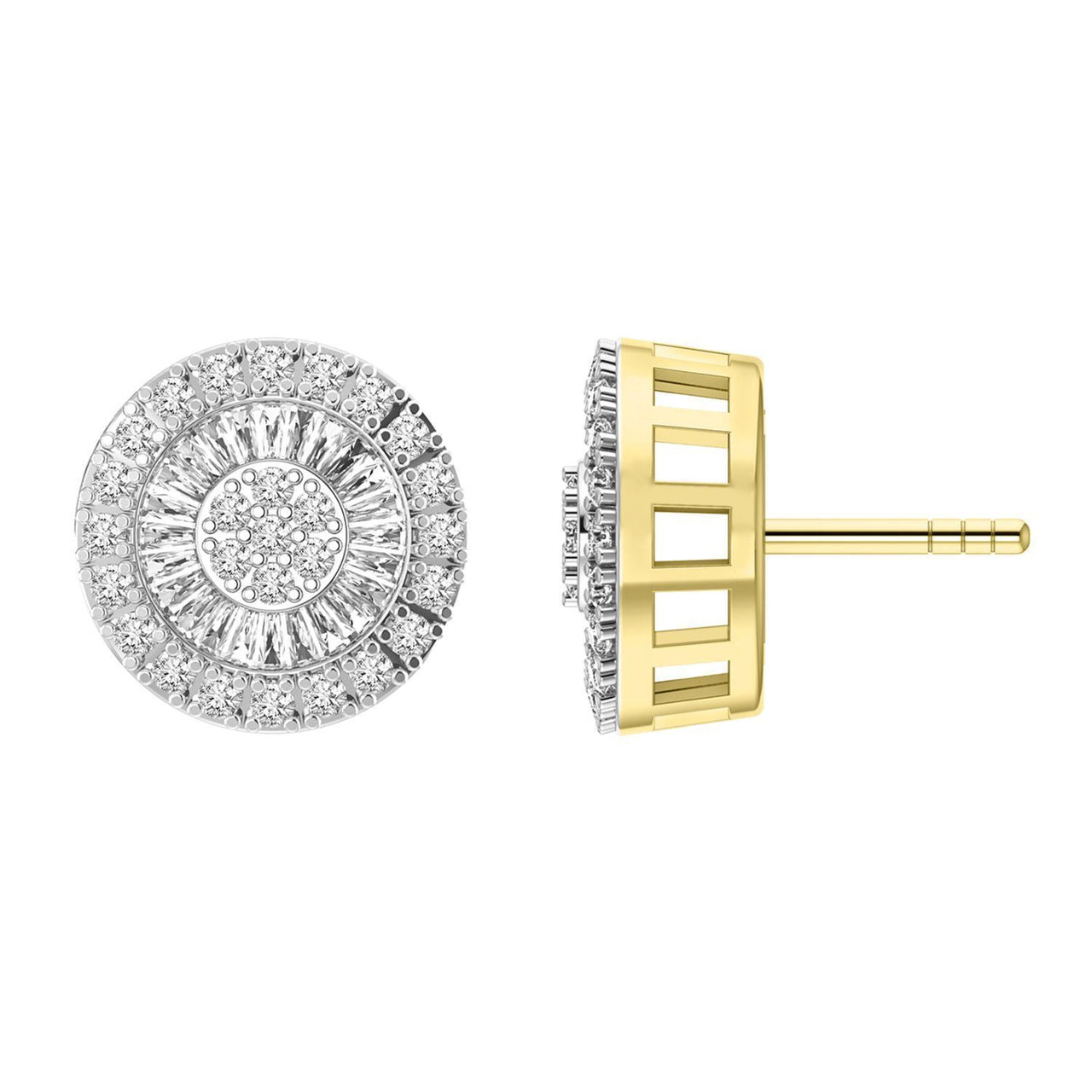 MEN'S EARRING 3/4 CT ROUND/BAGUETTE DIAMOND 10K YELLOW GOLD