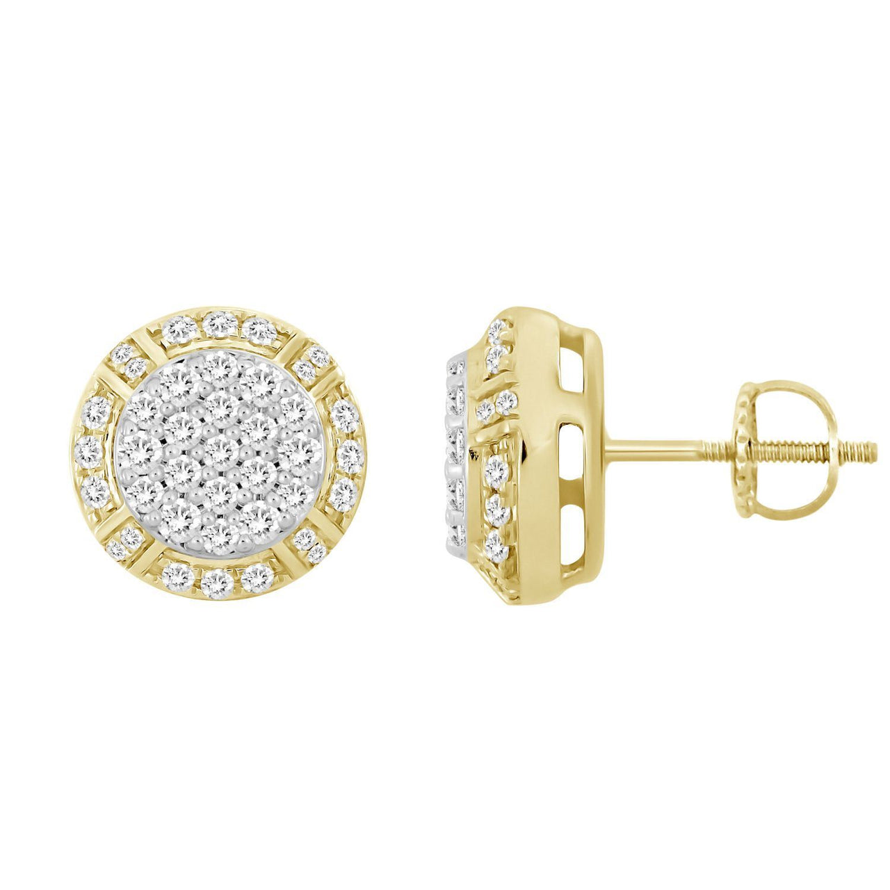 MEN'S EARRING 1 CT ROUND DIAMOND 10K YELLOW GOLD