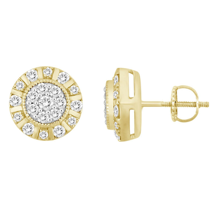 MEN'S EARRING 1 CT ROUND DIAMOND 10K YELLOW GOLD