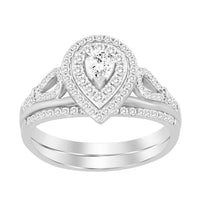 Thumbnail for LADIES BRIDAL RING SET 1/2 CT ROUND/PEAR DIAMOND 14K WHITE GOLD