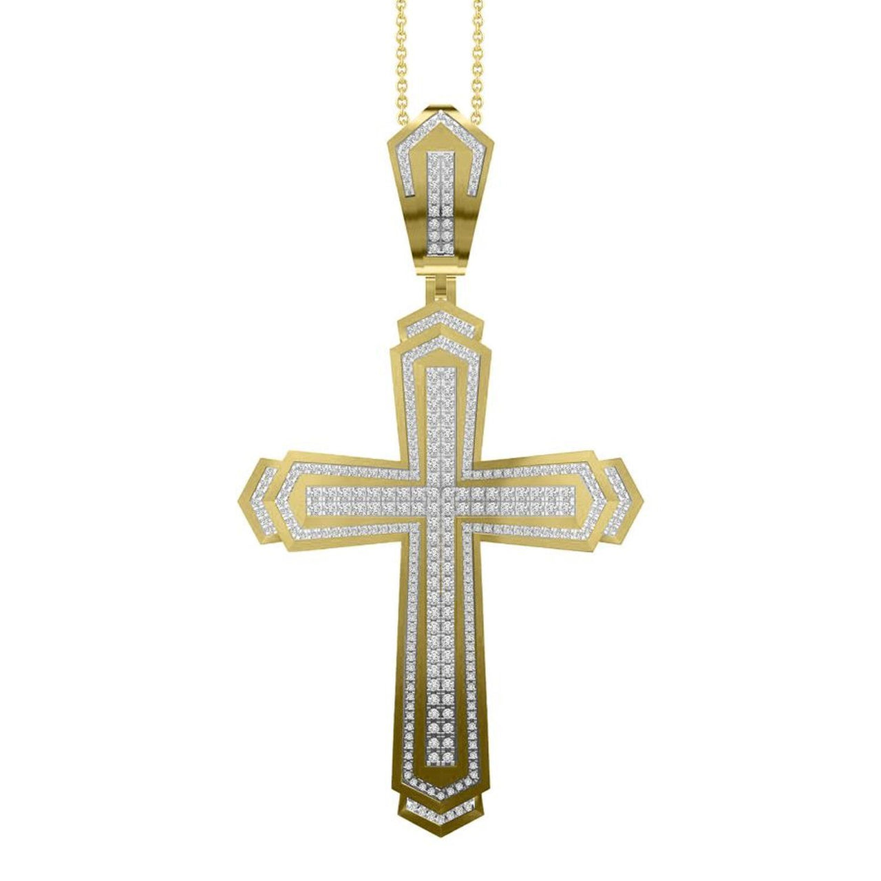 MEN'S CROSS 2 CT ROUND DIAMOND 10K YELLOW GOLD