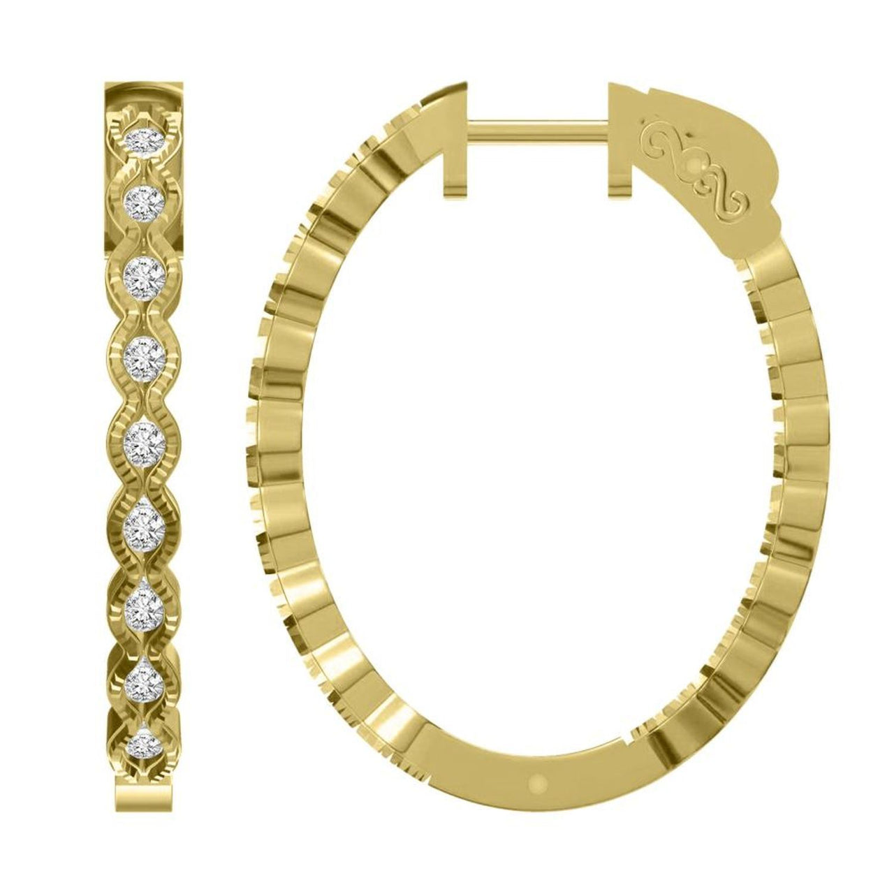 LADIES HOOPS 1 CT ROUND DIAMOND 10K YELLOW GOLD