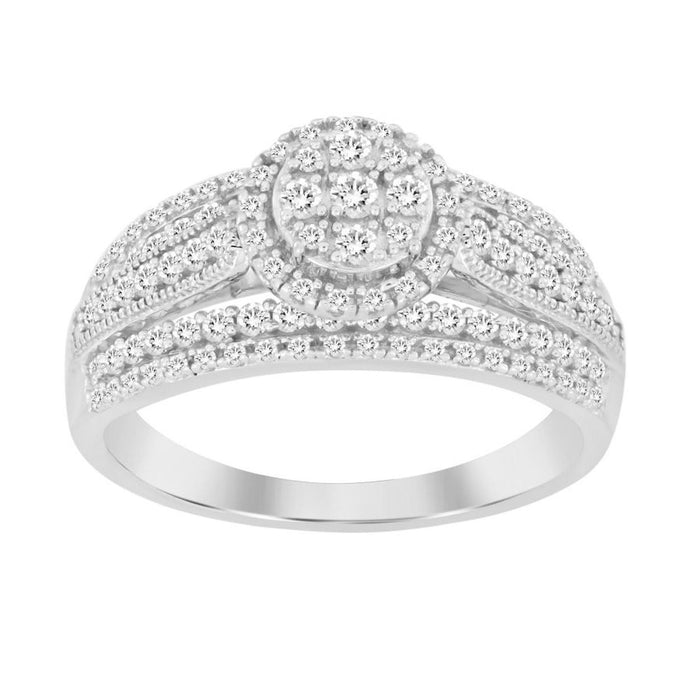 LADIES RING 1/2 CT ROUND DIAMOND 10K WHITE GOLD