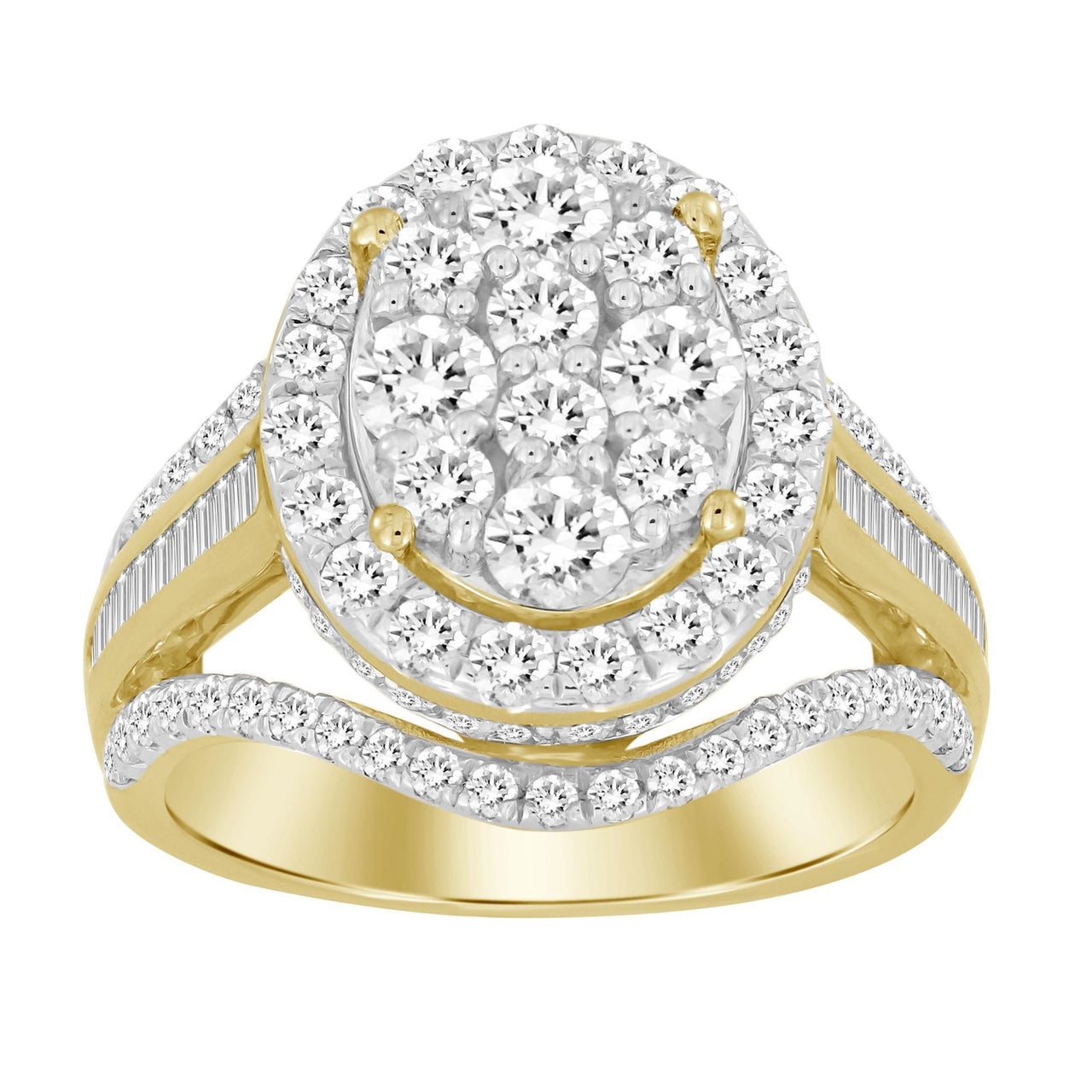 LADIES RING 2 CT ROUND/BAGUETTE DIAMOND 10K YELLOW GOLD