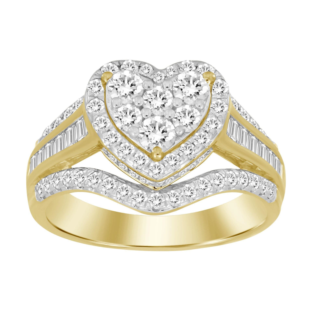LADIES RING 1 CT ROUND/BAGUETTE DIAMOND 10K YELLOW GOLD