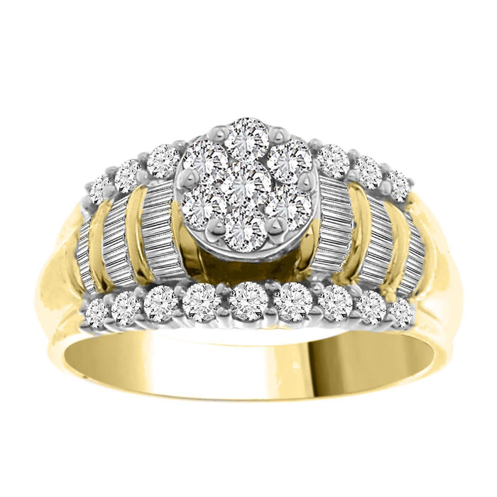 LADIES RING 1 CT ROUND/BAGUETTE DIAMOND 14K YELLOW GOLD