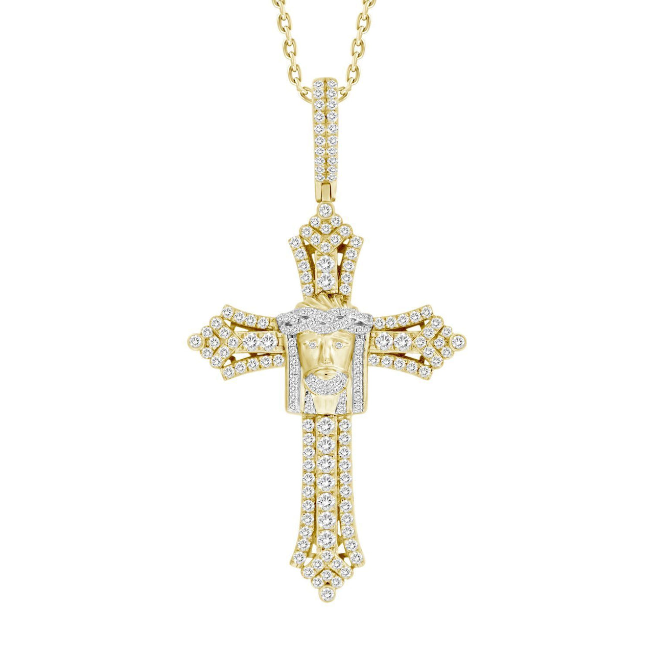 MEN'S CROSS 3 CT ROUND DIAMOND 14K YELLOW GOLD