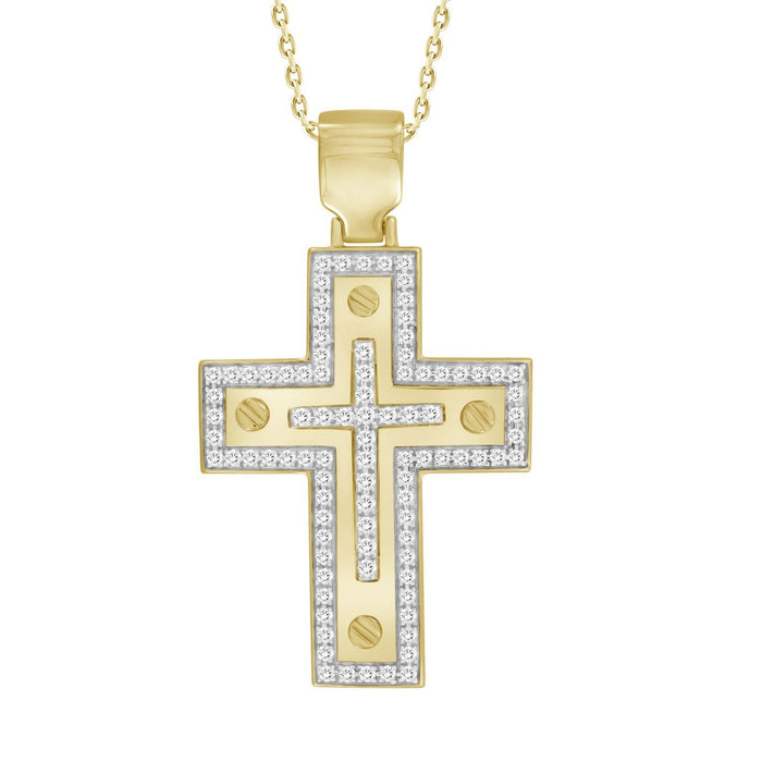 MEN'S CROSS 1/2 CT ROUND DIAMOND 10K YELLOW GOLD