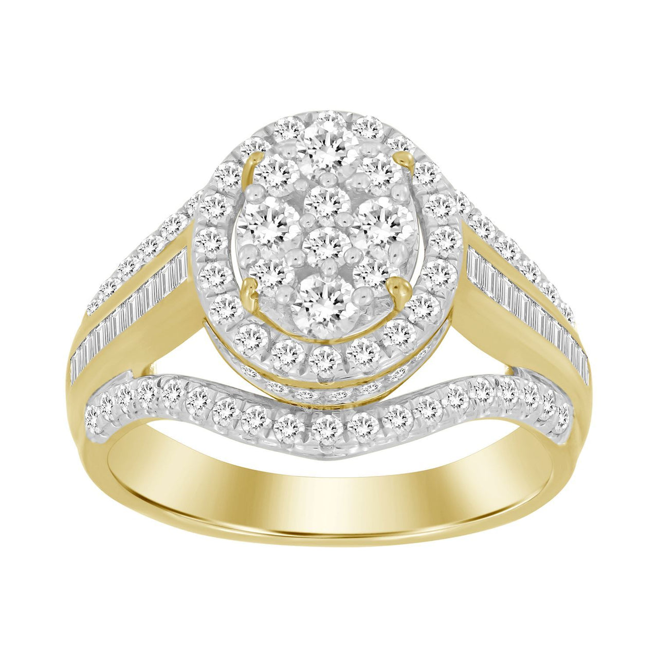 LADIES RING 1 CT ROUND/BAGUETTE DIAMOND 10K YELLOW GOLD