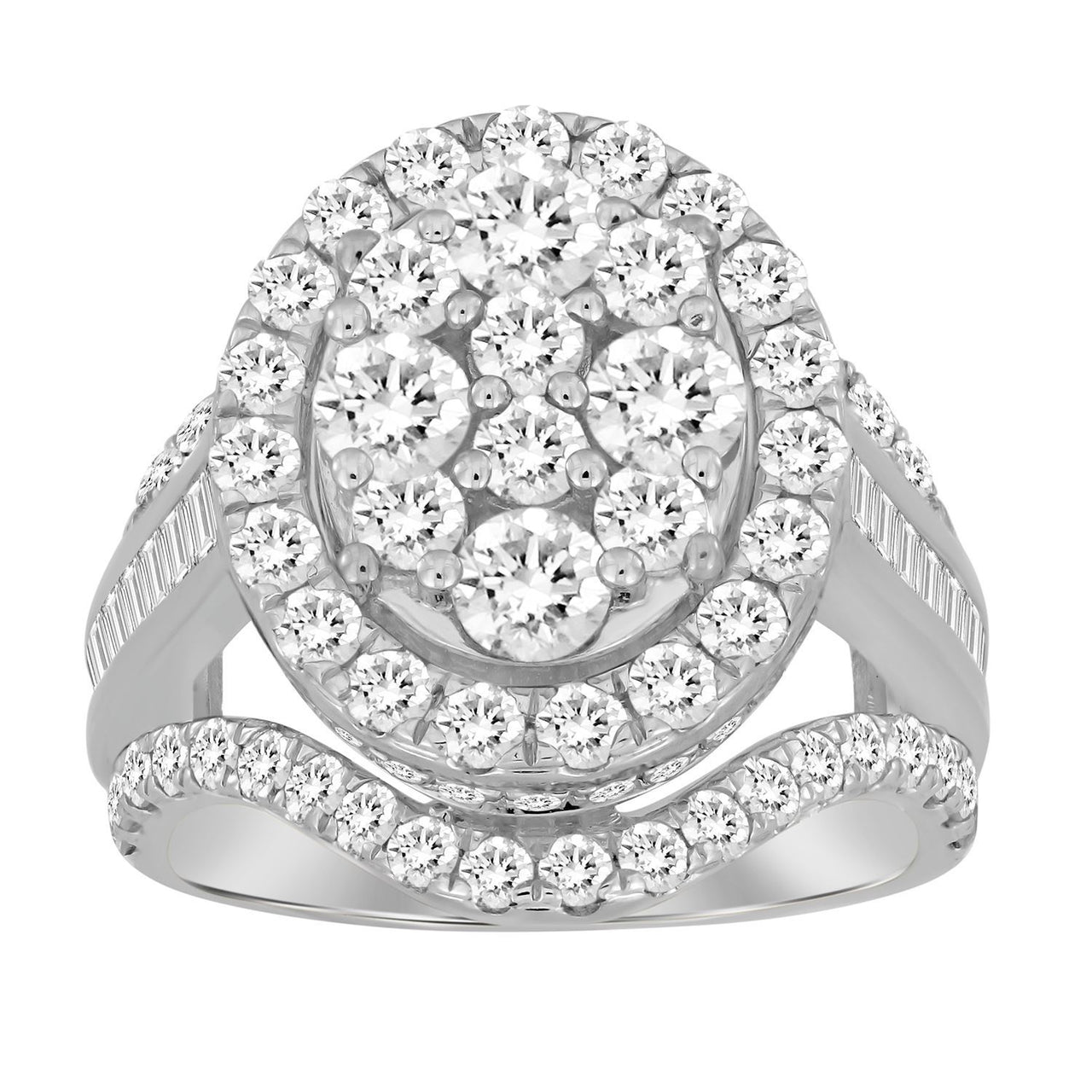 LADIES RING 3 CT ROUND/BAGUETTE DIAMOND 10K WHITE GOLD