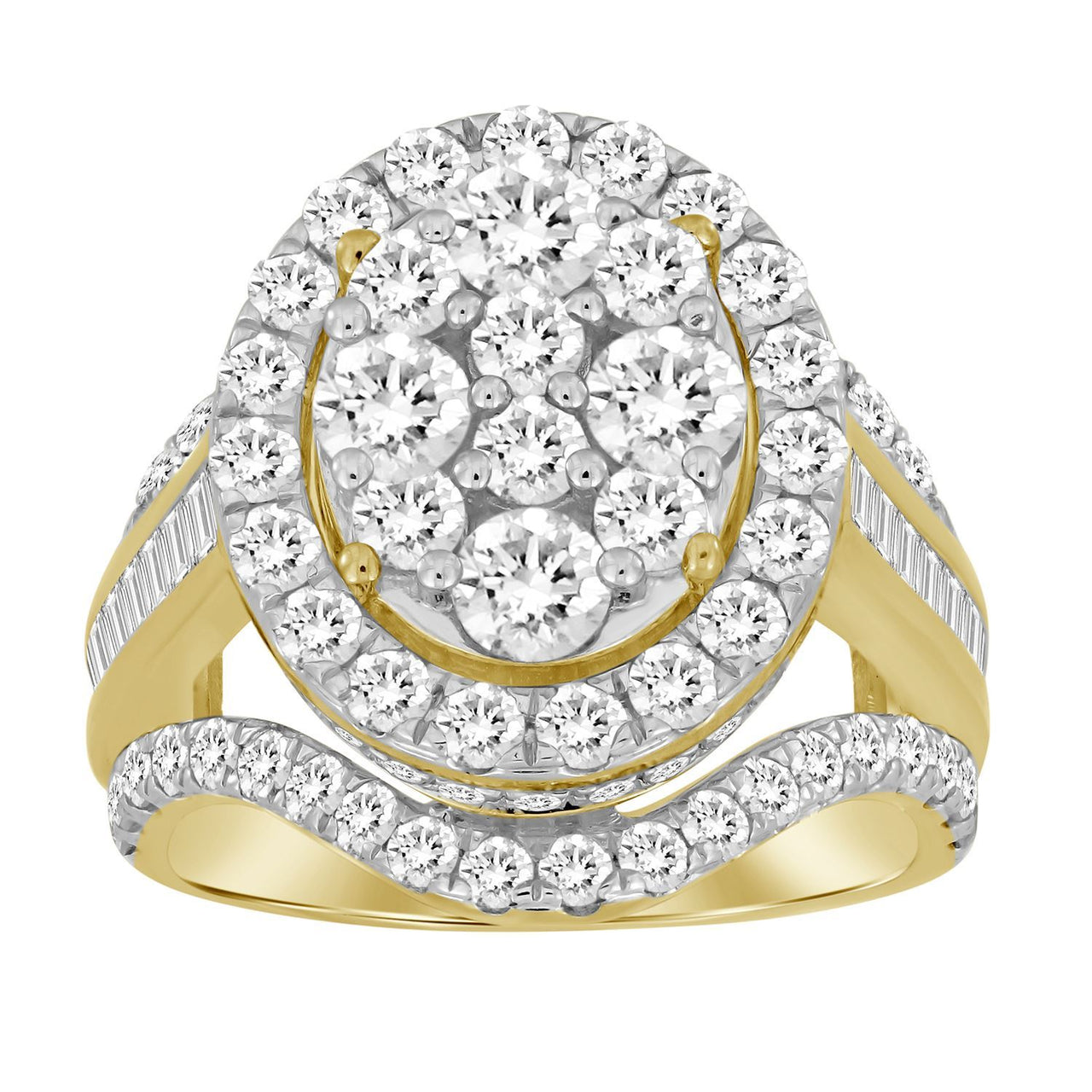 LADIES RING 3 CT ROUND/BAGUETTE DIAMOND 10K YELLOW GOLD