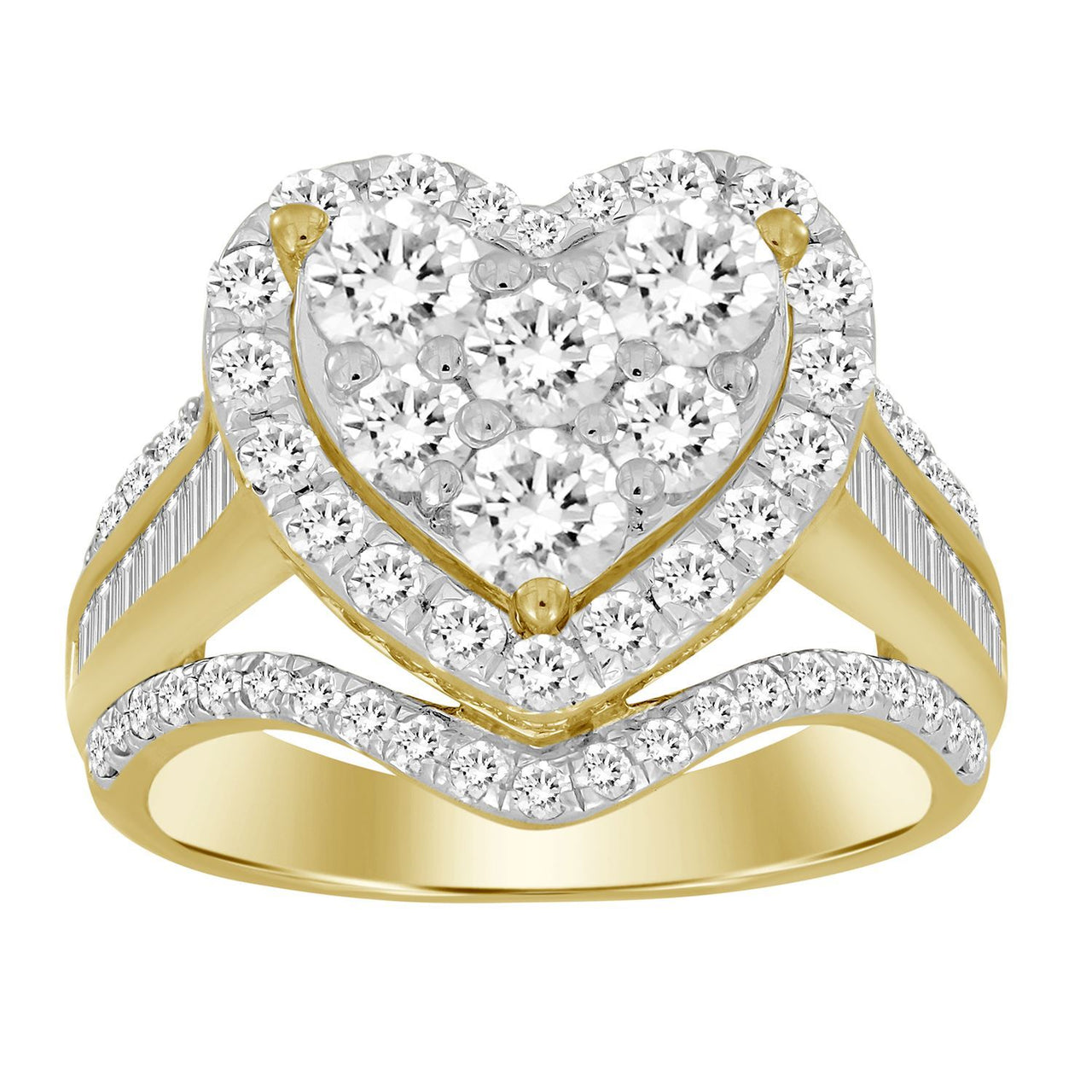LADIES RING 2 CT ROUND/BAGUETTE DIAMOND 10K YELLOW GOLD