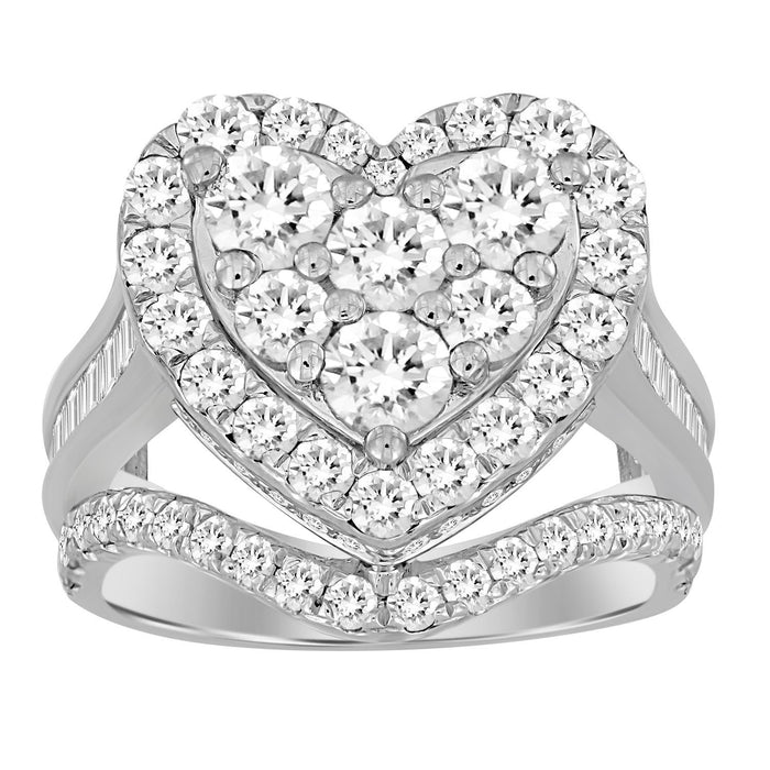 LADIES RING 3 CT ROUND/BAGUETTE DIAMOND 10K WHITE GOLD