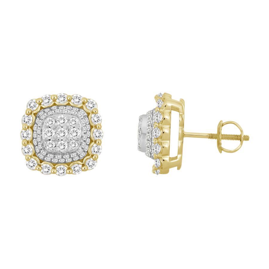 MEN'S EARRING 1 CT ROUND DIAMOND 10K YELLOW GOLD