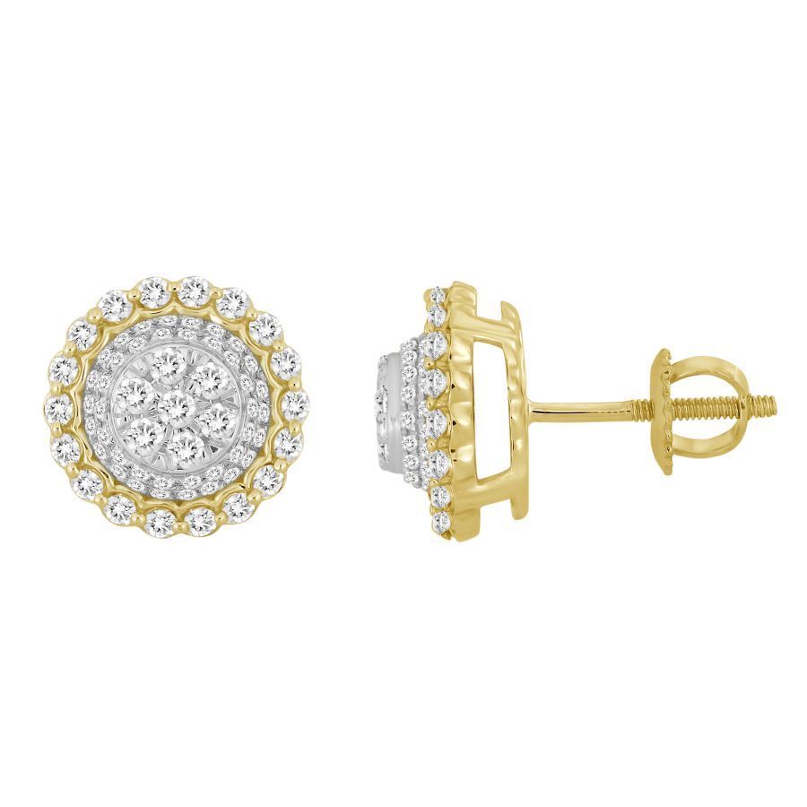 MEN'S EARRING 1 CT ROUND DIAMOND 10K YELLOW GOLD