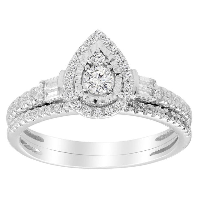 LADIES BRIDAL RING SET 1/2 CT ROUND/BAGUETTE DIAMOND 10K WHITE GOLD