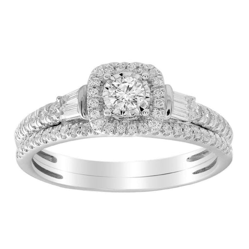 LADIES BRIDAL RING SET 1/2 CT ROUND/BAGUETTE DIAMOND 10K WHITE GOLD