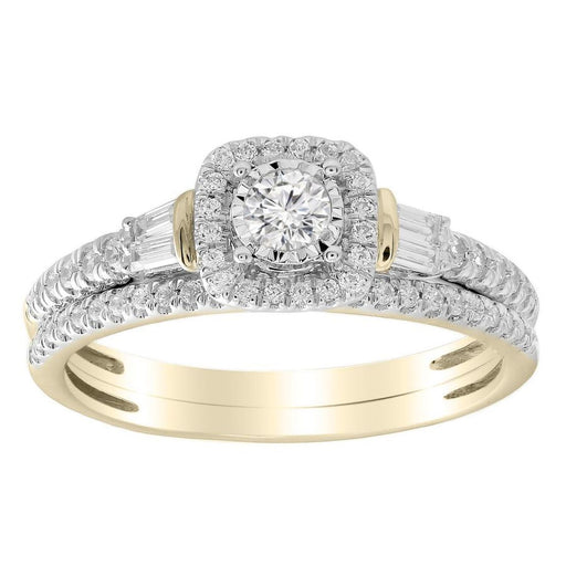 LADIES BRIDAL RING SET 1/2 CT ROUND/BAGUETTE DIAMOND 10K YELLOW GOLD