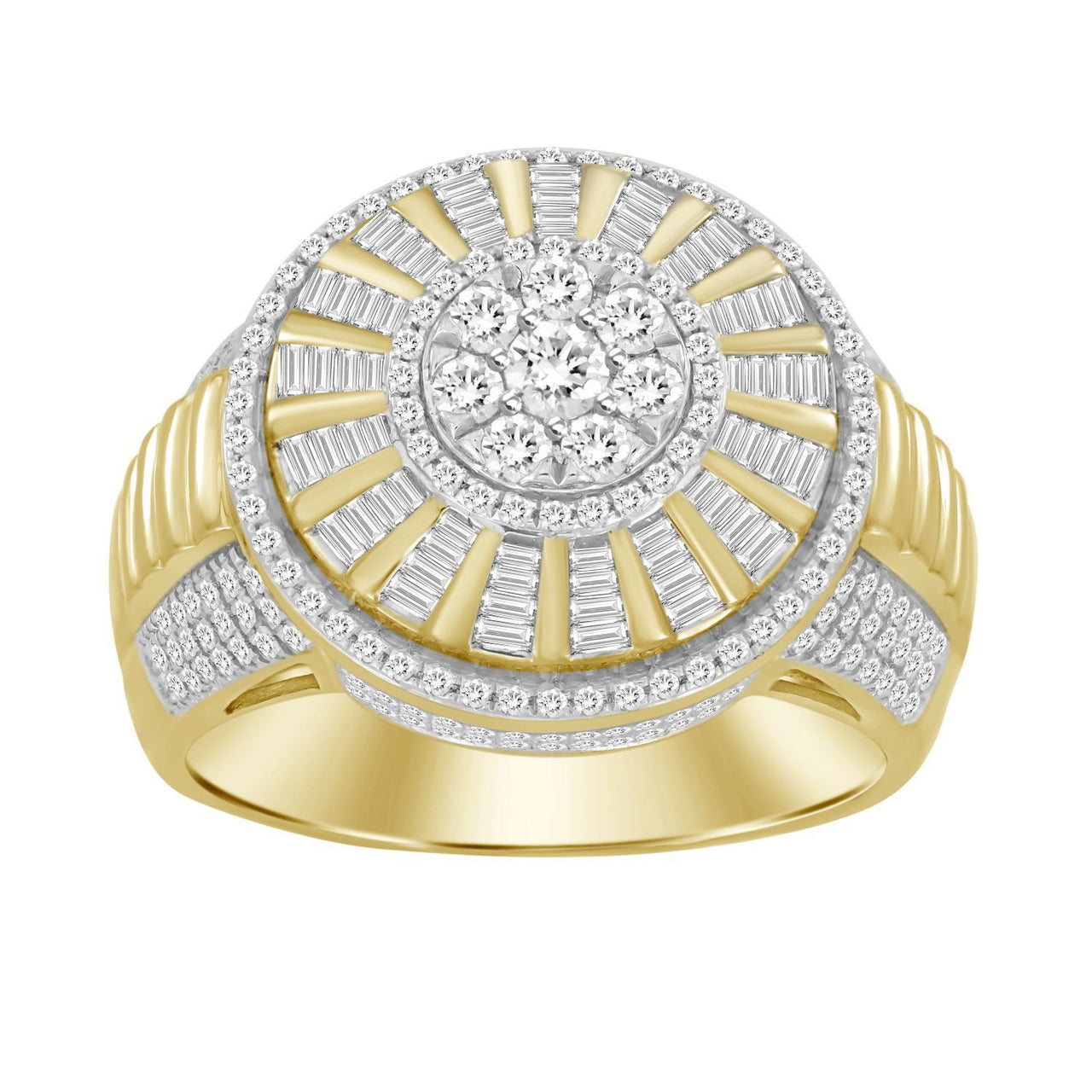 MEN'S RING 1 CT ROUND/BAGUETTE DIAMOND 10K YELLOW GOLD